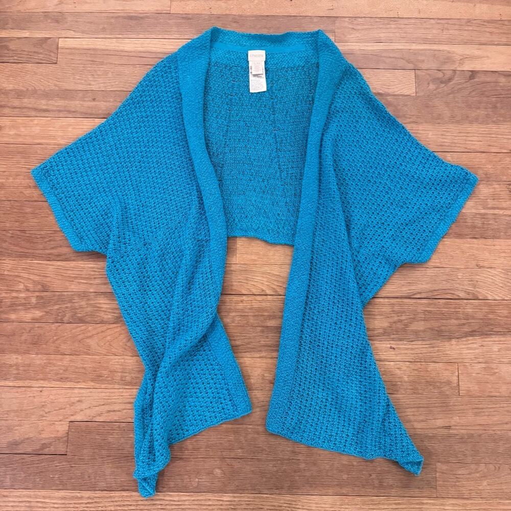 Chico's blue loose fit open front Cape style cardigan sweater size small S
b71